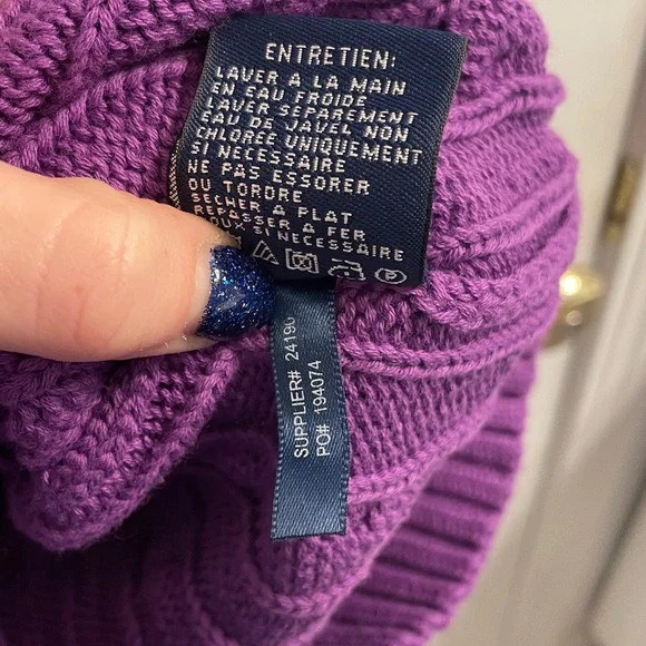 Ralph Lauren Purple Cable Knit V-Neck Cotton Sweater - Picture 6 of 16